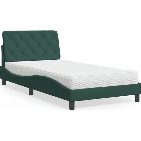 Lit avec matelas-Structure de lit-Lit Adulte vert foncé 100x200 cm velours 160483 (1/5)