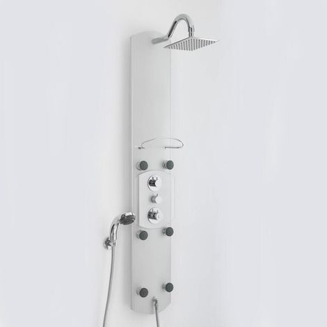 Hudson Reed – Colonne de douche thermostatique hydromassante en laiton massif – Pommeau carré en acier inoxydable – Technologie anti-brûlures – 6 buses spa (1/5)