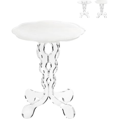 Tavolino alto rotondo 36cm da salotto in plexiglass trasparente Arabesco Small - Bianco (1/5)