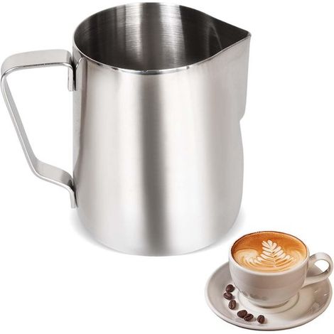 Jarra de leche de acero inoxidable de 350 ml para latte art, espumar leche y vaporizarla. (1/5)