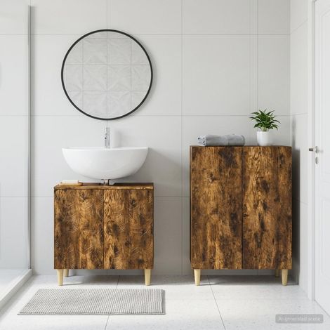 vidaXL 2 Piece Bathroom Cabinet Set DELFT Smoked Oak Engineered Wood (1/5)