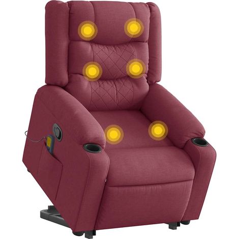 vidaXL Poltrona Alzapersona Massaggio Reclinabile Rosso Vino Tessuto (1/5)