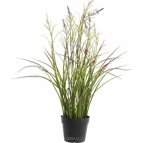 Graminée artificielle et ses fleurs en pot extérieur H 45 cm vert-rose (1/3)