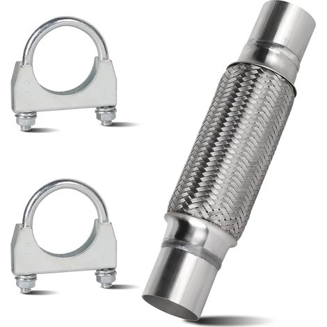 Tuyau d'échappement flexible ondulé en acier inoxydable avec 2 colliers de serrage - 45 x 200 x 300 mm - Pour véhicules lourds et automobiles (1/5)