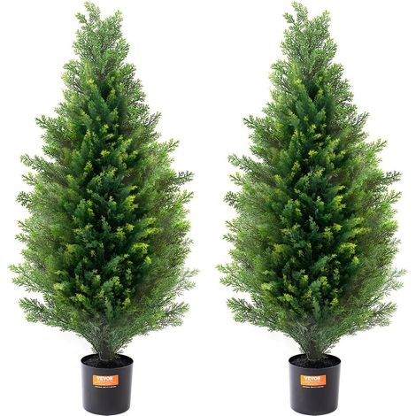 Arbre Topiaire Artificiel Cèdre Lot de 2 Plantes Artificielles 91,4cm Anti-UV avec Pots Déco Intérieur Extérieur Vert (1/5)