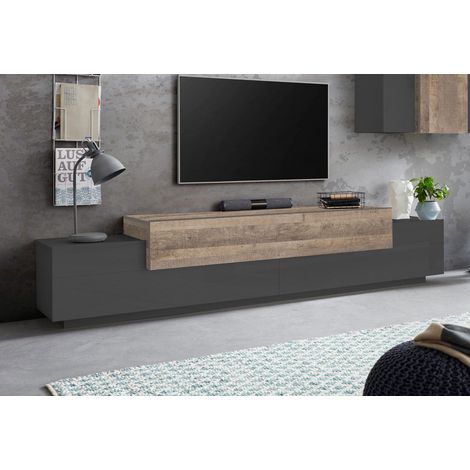 Mobile Tv 2 Ante a Ribalta 240x45x51,5 cm Coro Grigio Antracite Opaco/Rovere Wotan (1/4)