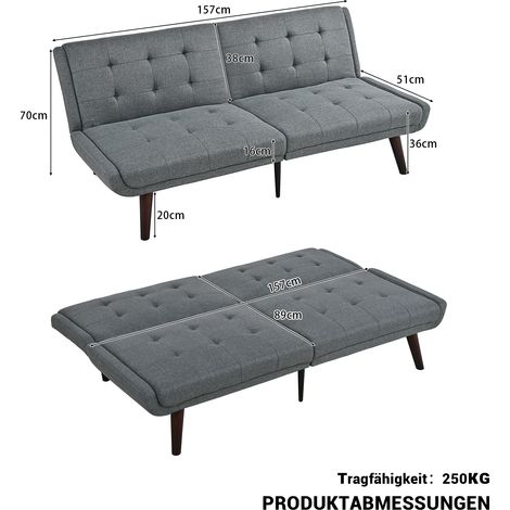 Canapé convertible futon 146 cm, siège moderne à dossier 5 positions ajustables, canapé-lit pliable pour petit espace, salon et chambre d'appoint, Gris (1/4)