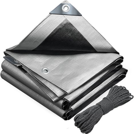 Bâche de Protection en Polyéthylène 180g/m² Bâche Imperméable Ultra Lourde et Résistante Revêtue des Deux côtés avec Oeillets en Aluminium Couverture Étanche pour Jardin et Piscine Gris 6x8m (1/5)
