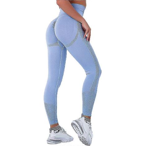 Damen-Leggings mit hohem Bund, dehnbar, in voller Länge, Fitness-, Sport- und Yogahose-M-Blue