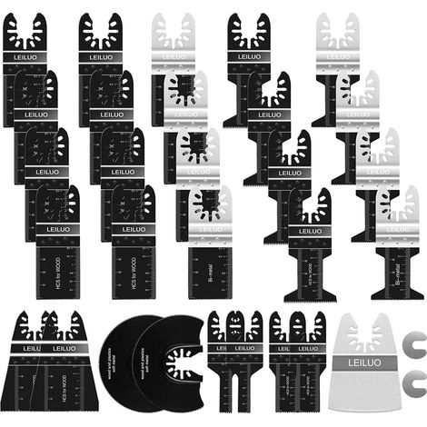 31 Pièces Lames de Scie Oscillantes Bois Plastique Métal Universelle Outil Multifonctions Accessoires Kit y compris Sac de Rangement Convient pour DeWalt Parkside Black&Decker Makita et Plus (1/5)