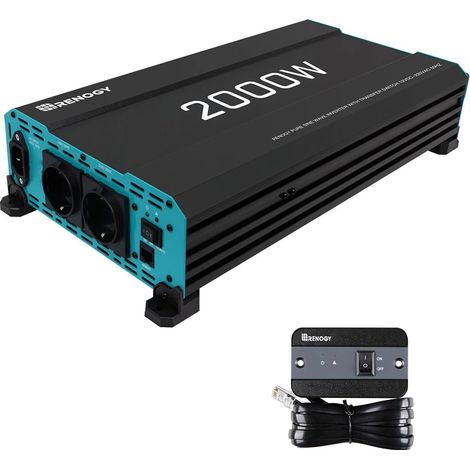 2000W/4000W Convertisseur 12v 220v/230v Pur Sinus Transformateur, DC AC Onduleur Power Inverter Allume 2 Prise EU de Courant Alternatif pour Voiture, Camping, Voyage, Panneau Solaire, VR (1/5)