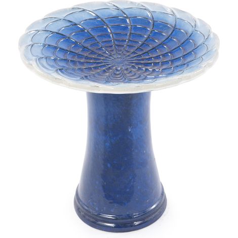 Bebedero para pájaros de cerámica artesanal Ø 43 cm H 45 cm azul degradado MODENUIT