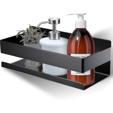 Étagère de douche sans perçage - étagère de douche murale, noir mat, acier inoxydable auto-adhésif, convient pour la salle de bain et la cuisine