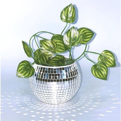 longziming - Pot de fleurs boule disco - Vase boule en verre miroir argenté - Pot de fleurs pour plantes - Petit bougeoir disco - Fête, bureau, cuisine - 8 x 10 cm (1/5)