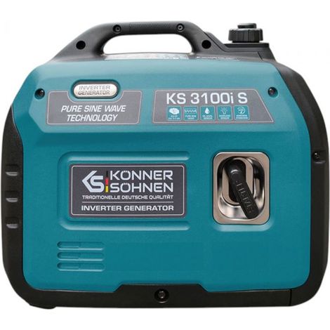 Könner & Söhnen – Groupe électrogène essence 3,1 kW – Monophasé – Démarrage manuel – Niveau sonore 63 dB – Autonomie 2,7 h – Poids 21,5 kg