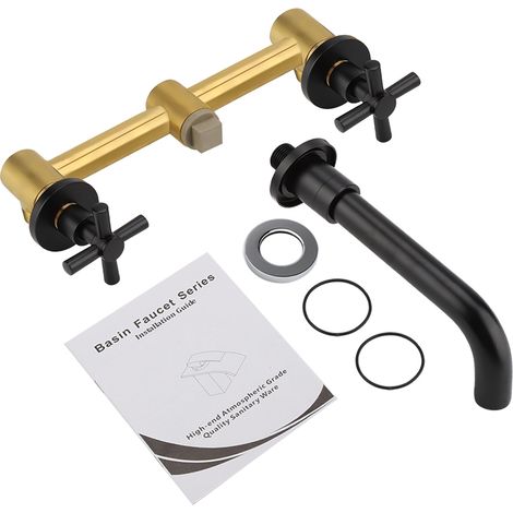 Thermostatische Waschtischarmatur aus Messing, Unterputz-Badarmatur, Wandmontage, mattschwarz (1/5)