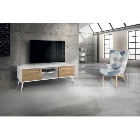 Porta TV moderno in abete spazzolato massello Naturale bianco (1/2)