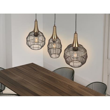 Pendelleuchte SORAYA 3-flammig mit Drahtgeflecht Altmessing, Breite 86cm