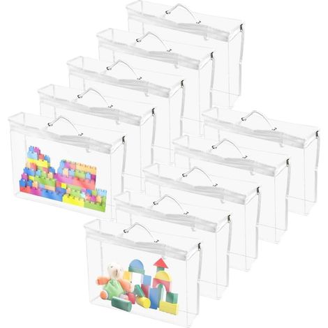 Bolsa de almacenamiento de juguetes (10 unidades, 40 x 30 x 10 cm, PVC transparente), con cremallera para bloques, rompecabezas y papelería.