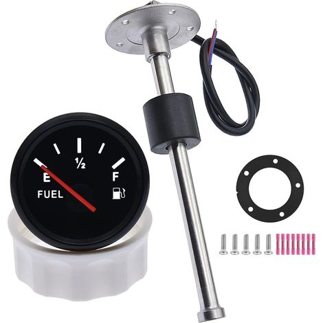 Jauge de Niveau de Carburant avec Capteur de Niveau de Carburant, 0-190 Ohm Capteur de Niveau d'eau et de Niveau d'huile 52mm Jauge à Carburant pour Voiture, Bateau, Camion, Camping-car (200 mm)