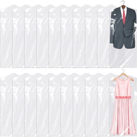 20 Pièces Plastique Housses de Vêtements, 60×150cm Transparentes Protège-vêtements en Plastique, Suspendus Housses à vêtements anti-poussière (1/5)