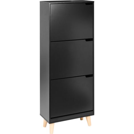 Zapatero 3 compartimentos mdf madera de ingeniería negro Neika