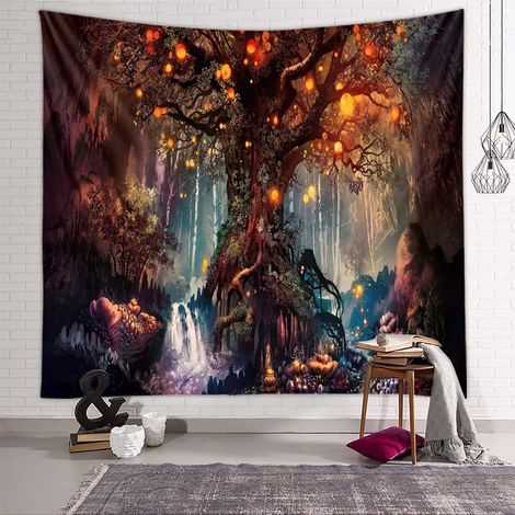 Tree of Life Tapestry, Psychedelic Waterfalls Under Ancient Trees Tapestry, Fairy Wall Hanging, Wall Decor, Blanket for Bedroom and Living Room (1/5)