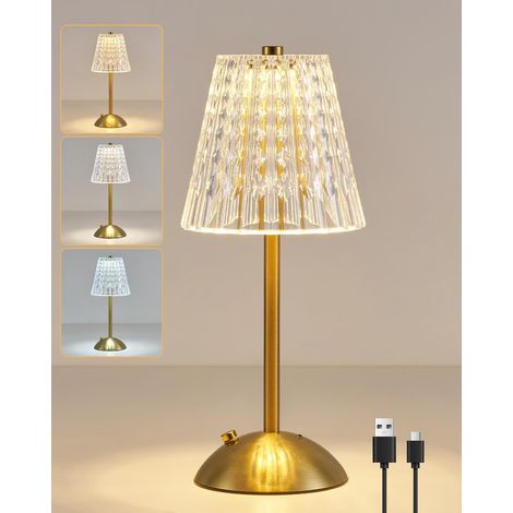 Lampe de table LED rechargeable à piles, intensité variable et 3 couleurs, finition or poli, lampes tactiles sans fil pour chambre à coucher, salon, bar, restaurant (1/5)