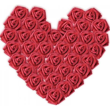 100PCS Rose Rouge Artificielle 7cm Fleur Saint Valentin Tête de Fleur Décoration Toussaint Anniversaire Mariage Party Cérémonie Accessoire de Cheveux (Rouge de Vin) (1/5)