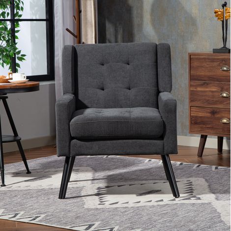 Conjunto sillón y sofá tapizado gris oscuro OKMYHOME (1/5)