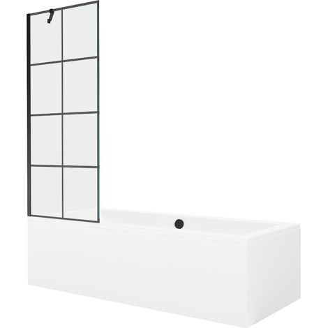 Mexen Cube rechteckige Badewanne 180 x 80 cm mit Verkleidung und 1-flügeliger Duschabtrennung 70 cm, schwarzes Muster (1/5)