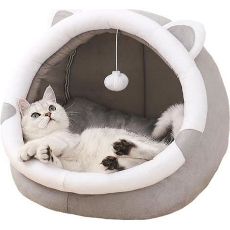 Panier Chat avec Coussin Amovible Lavable Maison de Chat Tente pour Chat Animal lit Doux pour Chat Maison Grotte Pliable(Gris M) (1/4)