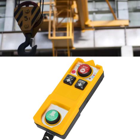 Télécommande industrielle robuste à double poignée YU-4S : télécommande pour palan électrique/pont roulant (36 V CC) résistante aux chutes, à l’eau, aux acides et aux huiles (1/5)