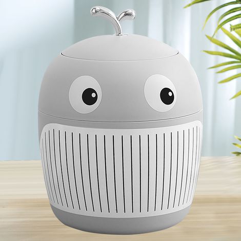 Petite poubelle baleine, mini, mignonne et lumineuse, de luxe, portable et multifonctionnelle, idéale pour un bureau ou une table basse, couleur gris clair. (1/5)