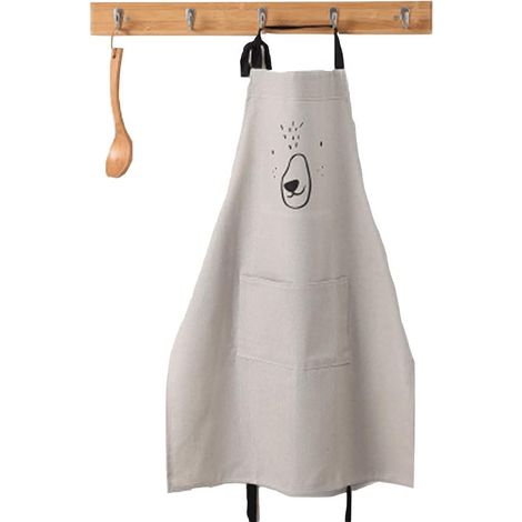 Tablier de dessin animé mignon, avec poche, coton étanche, lin, tablier de cuisine de cuisine (gris, adulte) (1/5)