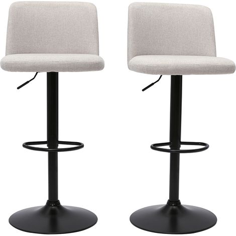 Sgabelli da bar regolabili in tessuto effetto velluto testurizzato beige e metallo nero (set di 2) MONTI