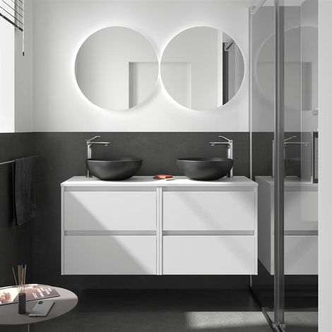Badezimmermöbel BALTIC 1400 S4 chubladen WHITE SATIN + Waschtisch-Platte (1/2)
