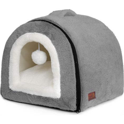 Niche pour chat et petit chien, panier pliable 2 en 1, maison douillette en peluche avec coussin amovible et balle de jeu, couchage confortable pour animaux domestiques (1/5)