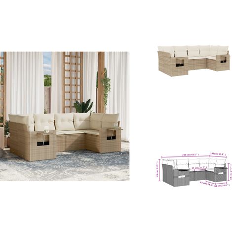 6-tlg. Garten-Sofagarnitur mit Kissen Beige Poly Rattan - Gartenmöbel - Sofas - Rattan Möbel - Outdoor Furniture - Lounge Set (1/3)