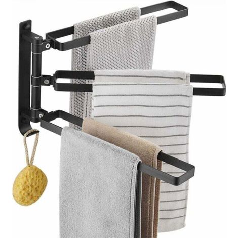 3-pole swivel wall-mounted towel rack for bathroom, made of aerospace-grade aluminum with a black swivel arm (1/5)