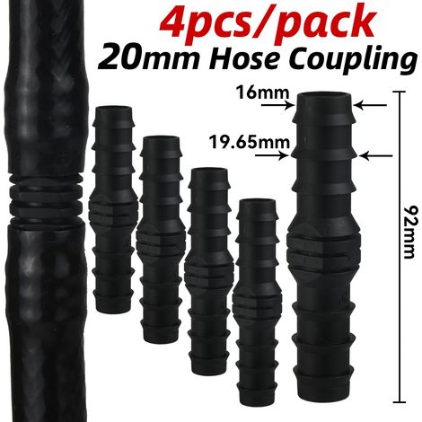 (Raccord 20 mm - 4 pièces) 4 raccords cannelés (Té, coude, bouchon) pour tuyau d'arrosage goutte à goutte en PE (16 mm, 20 mm, 25 mm), compatibles avec tuyaux d'arrosage de jardin (1/2" et 3/4"). (1/5)