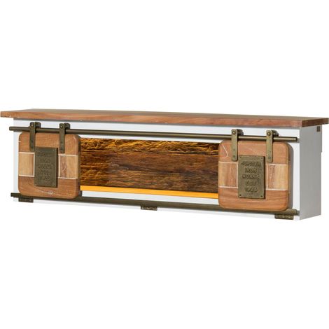 Mensola Mango / Legno riciclato bianco Laccato 130x25x35 (BxTxH) montato RAILWAY LUX 552 (1/4)