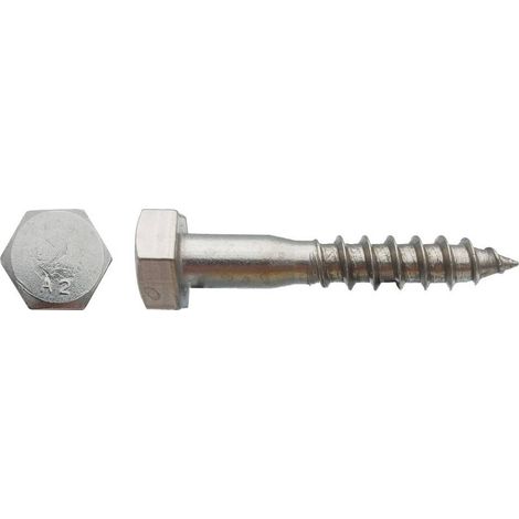 50 Tirefonds Bois Tête Hexagonale 12 x 140 mm - DIN 571 - Inox A2 - D-Work (1/3)