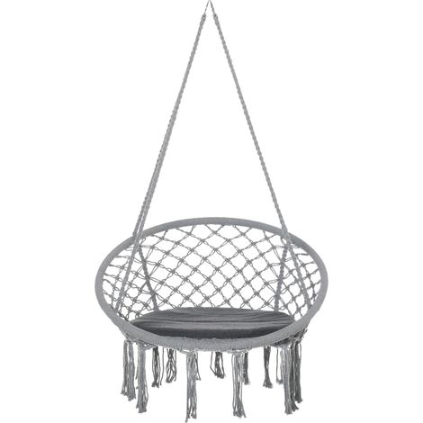 Silla colgante redonda Ø60 cm con cojín y cuerda de algodón para interior y exterior 80x80x42 cm Gris (1/5)