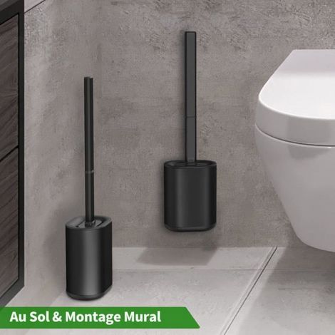 Brosse WC - Tete En Silicone TPR - Support En Acier Inoxydable - Installation Au Sol Ou Murale - Noir - 1 Piece (1/4)
