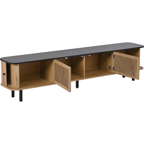 ELVMI Meuble TV avec 2 Portes Coulissantes et 1 Porte Grillagee, pour Salon, en MDF et Panneaux de Particules, 190 × 35 × 45 cm, Chene (1/4)