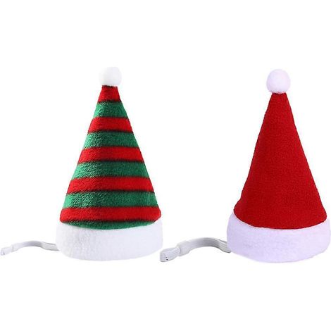Lot de 2 chapeaux de Noël pour animaux de compagnie, couvre-têtes pour chiens, ornements décoratifs pour animaux de compagnie-16X11CM-Red (1/2)