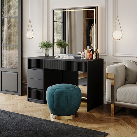 Coiffeuse Omira, Noir, 120 cm sans miroir, Vicco