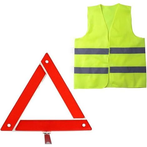 2In1 Kit Gilet Jaune Et Triangle De Signalisation, Pliable Triangles De Signalisation Pour Auto, Haute Visibilité Gilet Jaune[u1187] (1/4)