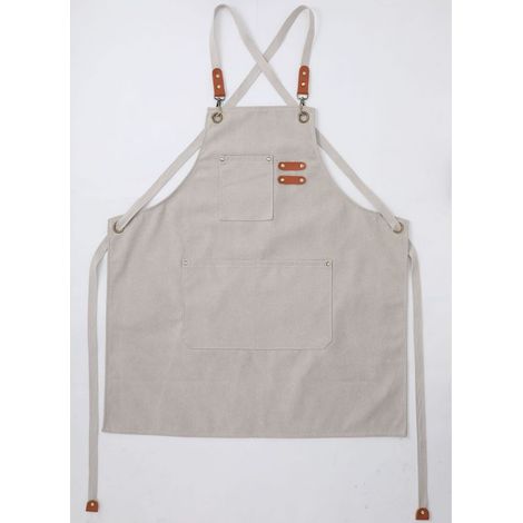 (Beige)Tablier Cuisine Homme Tabliers en Toile avec 3 Poches Imperméable et Réglable Apron pour Barbecue, Restaurant,Jardin, Charpentier,78 x 68cm (1/4)